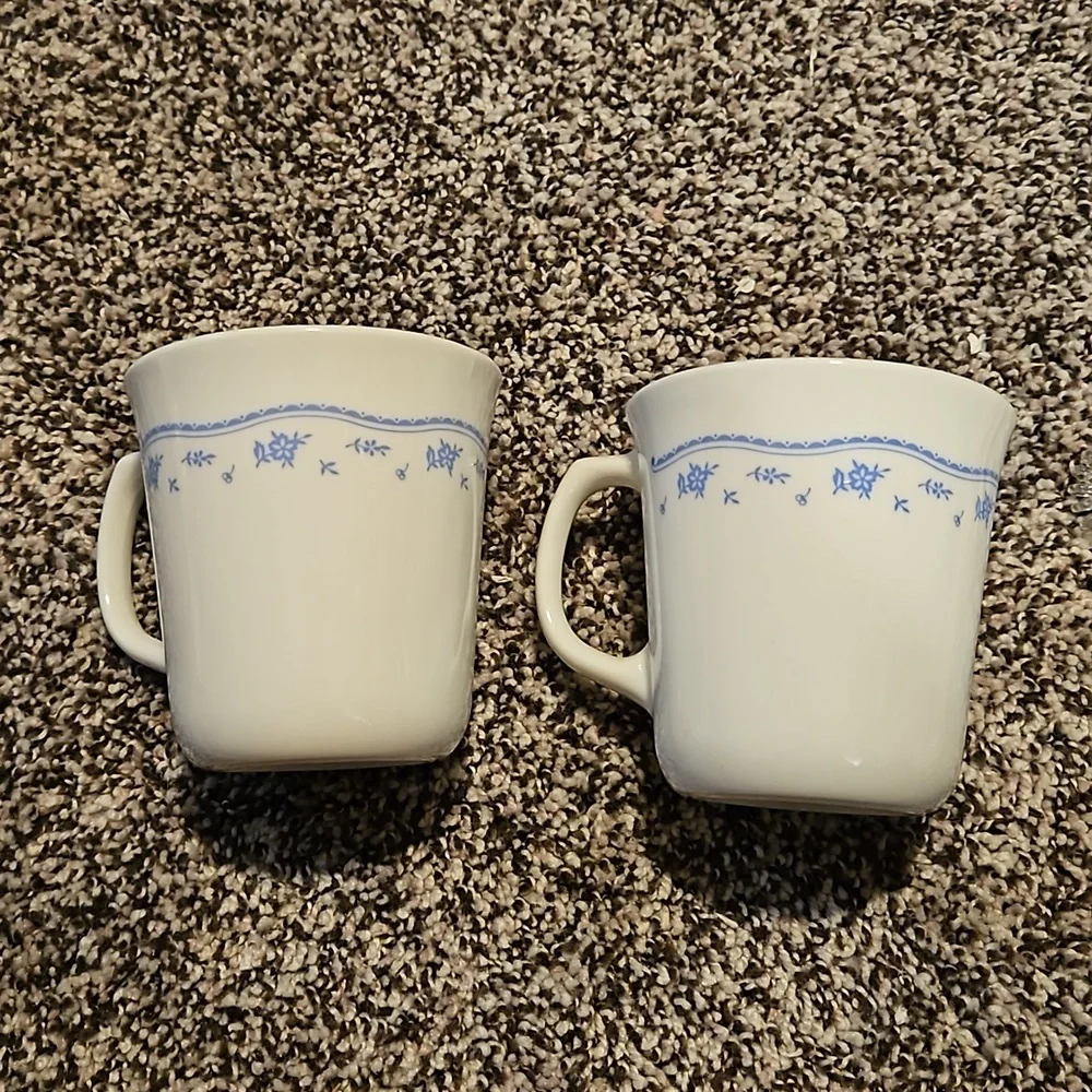 Corning Corelle set of 2 Morning blue flower floral coffee tea cups mugs
